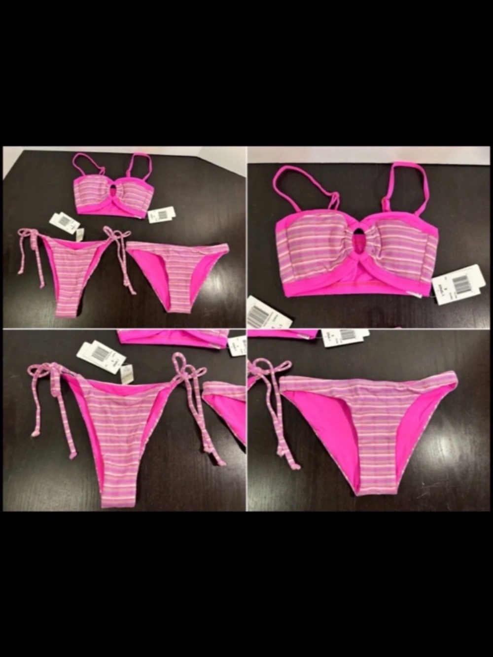 L*Space 3pc Bikini Set Maya Top/Lennox & Camacho Bottoms Electric Pink Stripe S